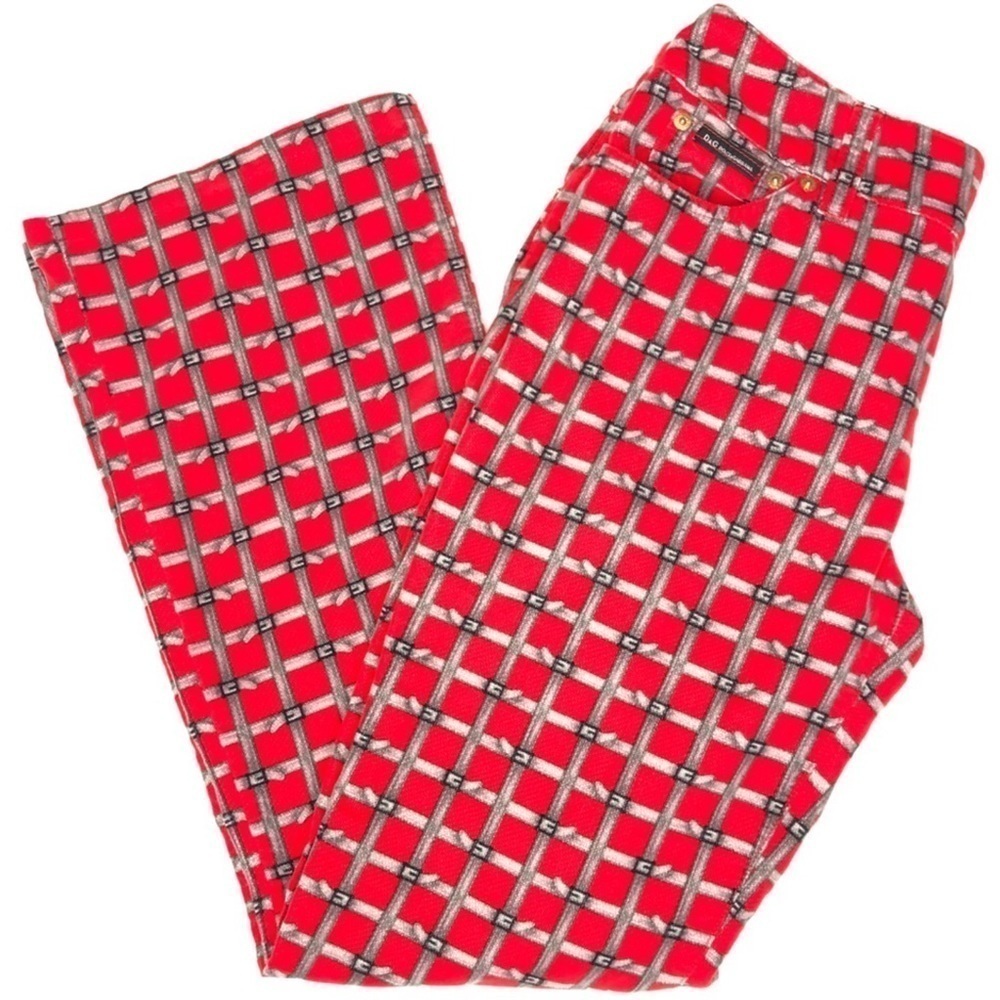 Dolce & Gabbana Vintage Red Velvet Patterned Pants Size 28. - Picture 2 of 16